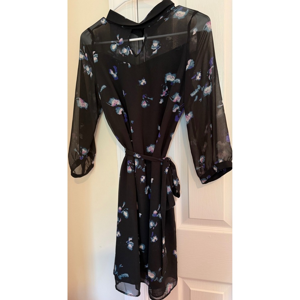 The Limited Floral Chiffon Mini Dress Black Blue Pink Mock Neck Keyhole XS NWT